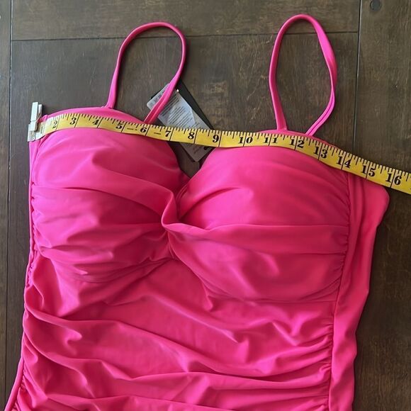 Relleciga Neon Rose Tummy Control Ruched Swimwear Strapless One Piece - Picture 11 of 12